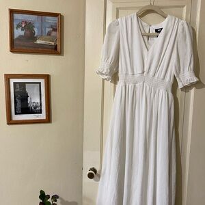 Dkny White Maxi Dress with Smocked Waist
